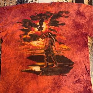 1997 The Mountain Red tie-dye native American tee
